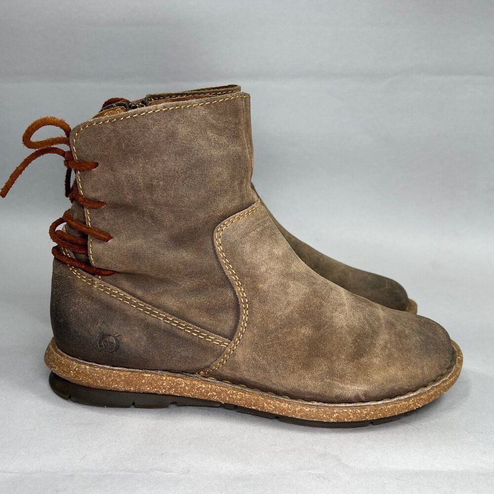 Born Taran Boots Women's Size 7.5 Tan Distressed Suede Leather Ankle Booties‎